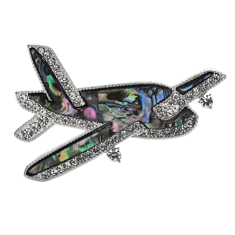 2pcs Airplane Brooch Set Abalone Mother of Pearl Rhinestone Aviation Pilot Pins