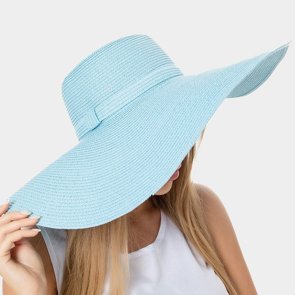 Blue Wide Brim Floppy Straw Sun Hat for Women Beach Summer Vacation Style