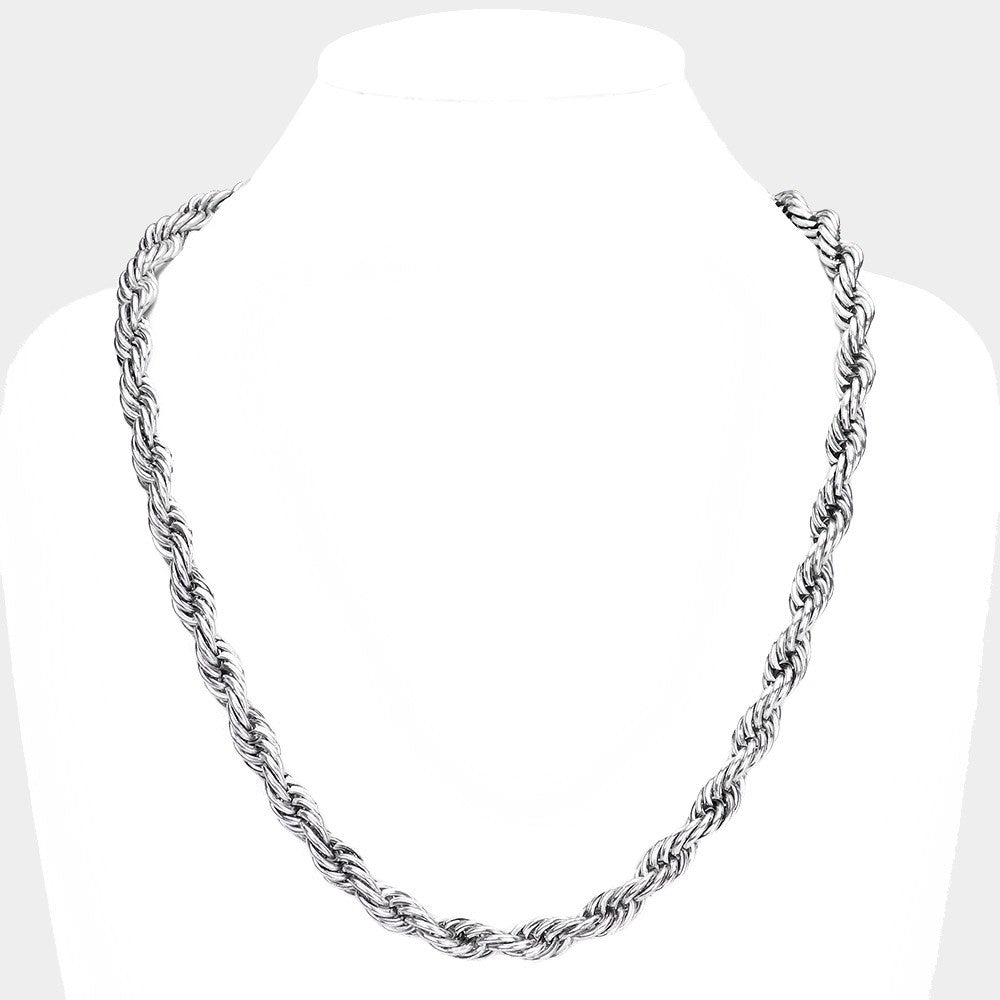 Silver Tone Chunky Textured Twisted Rope Chain Necklace Statement Jewelry 75ch