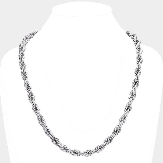 Silver Tone Chunky Textured Twisted Rope Chain Necklace Statement Jewelry 75ch