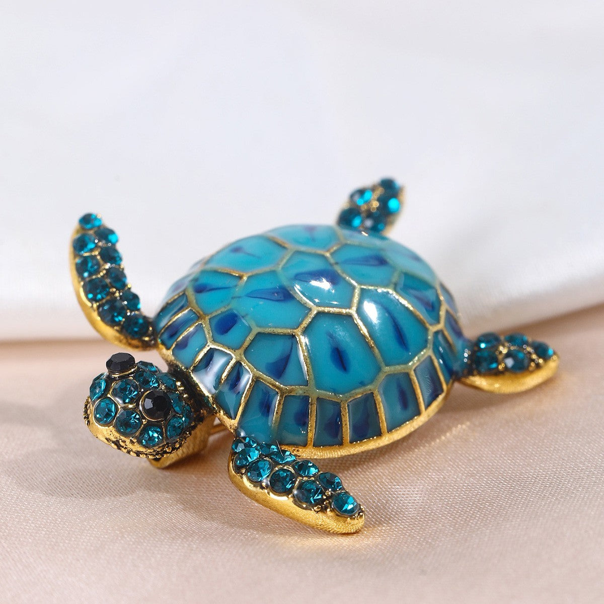 Blue Rhinestone Sea Turtle Brooch Pin Animal Jewelry