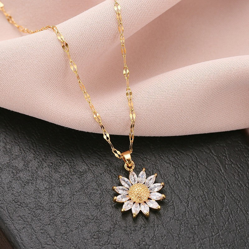 Dainty Sunflower Necklace  Gold Plated Flower Pendant Jewelry Gift for Her