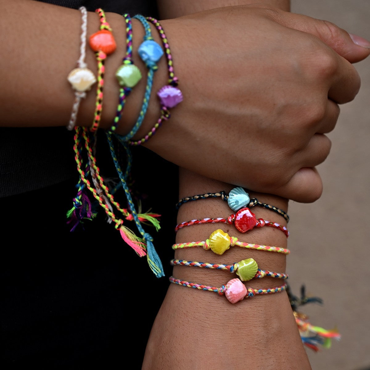 10 Colorful Braided Ceramic Seashell Bracelet Adjustable Handmade Beach Jewelry