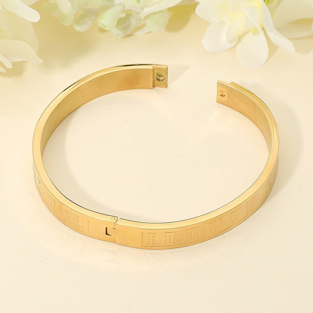2PC Stainless Steel Roman Numeral Bangle Bracelet Set Men Women Jewelry Gifts