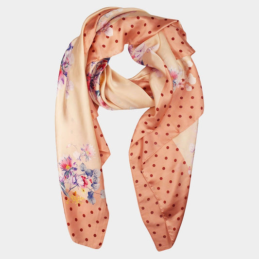 Soft Blush Floral Satin Scarf Shawl Pink – Oblong Lightweight Silky Wrap 35x78in