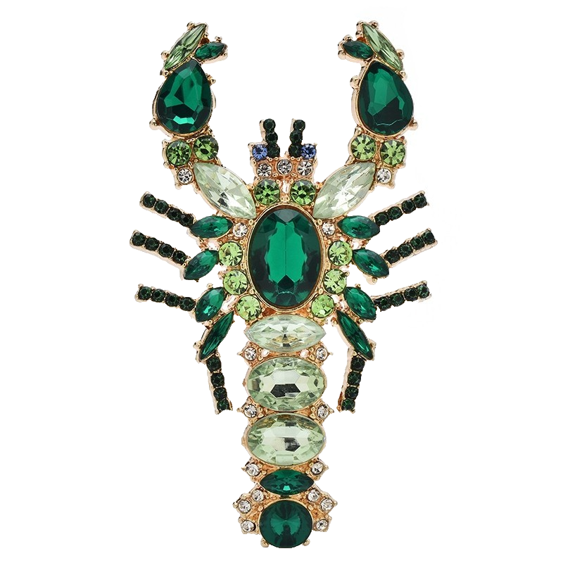 2pcs Green and Purple Crystal Lobster Brooch Set Sparkling Statement Jewelry