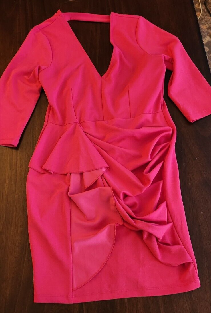 Venus Ruffled Hem Off Shoulder Dress for Women Pink Wedding Guest Dresses Medium