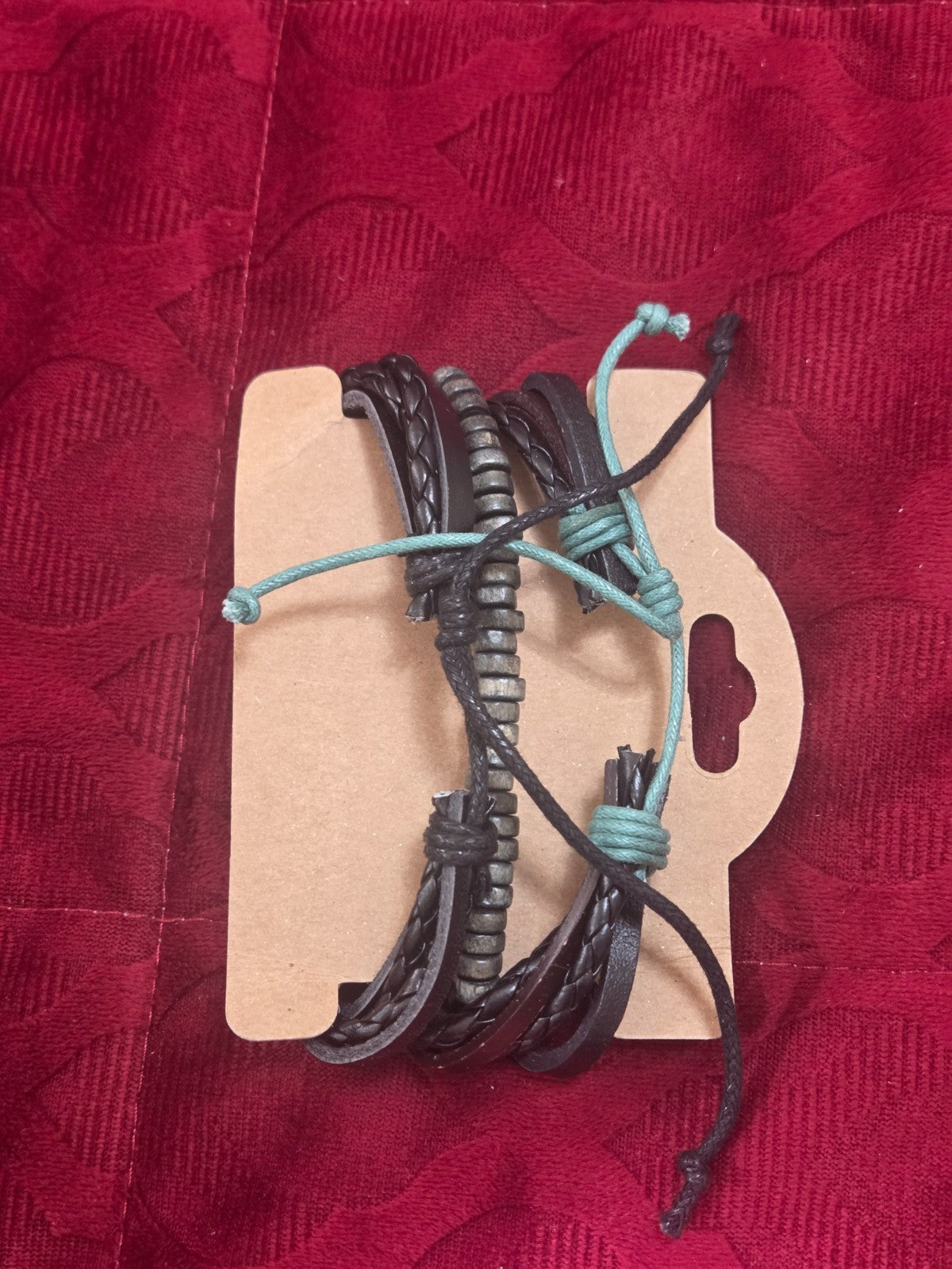 Men's Bohemian Multi-Layer Leather Wrap Bracelet Set Wood Beads Leaf Charm Adjus