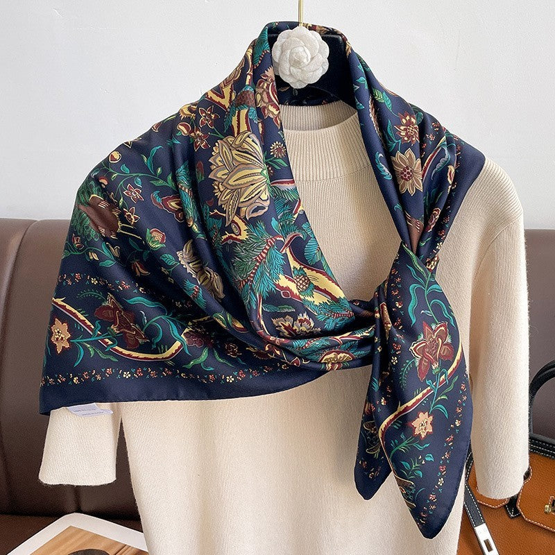 Women Floral Silk Feel Scarf Square 35" Large Satin Head Neck Wrap Multicolor