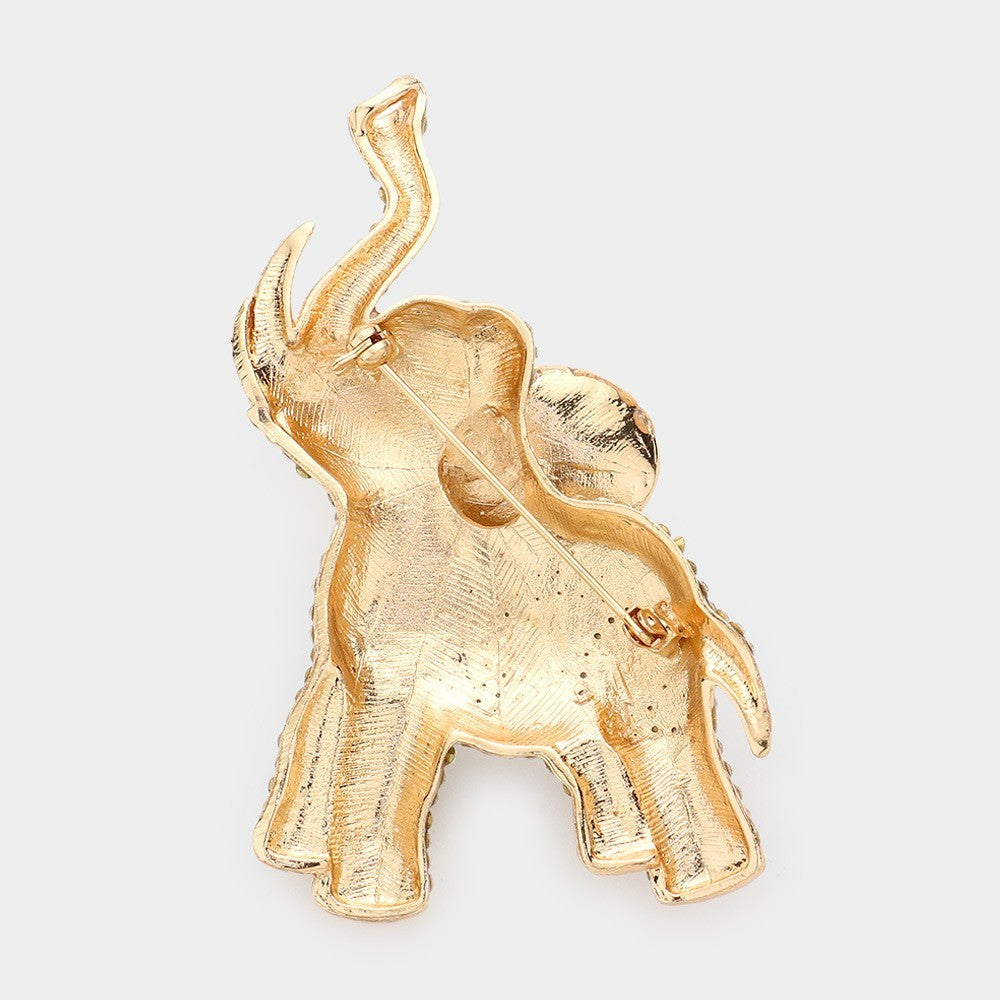 Red Rhinestone Elephant Brooch Pin Gold Tone Sparkly Animal Jewelry Gift