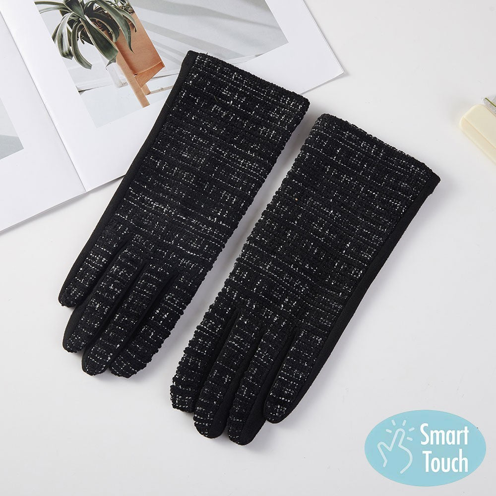 Pair of One Size Lurex Tweed Smart Touch Warm Winter Gloves for Women Black