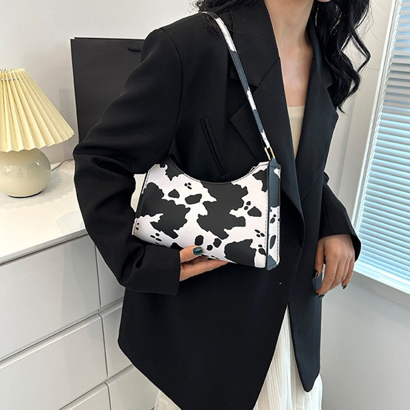 Small Leopard Print Baguette Handbag Women’s Faux Fur Animal Print Shoulder Bag