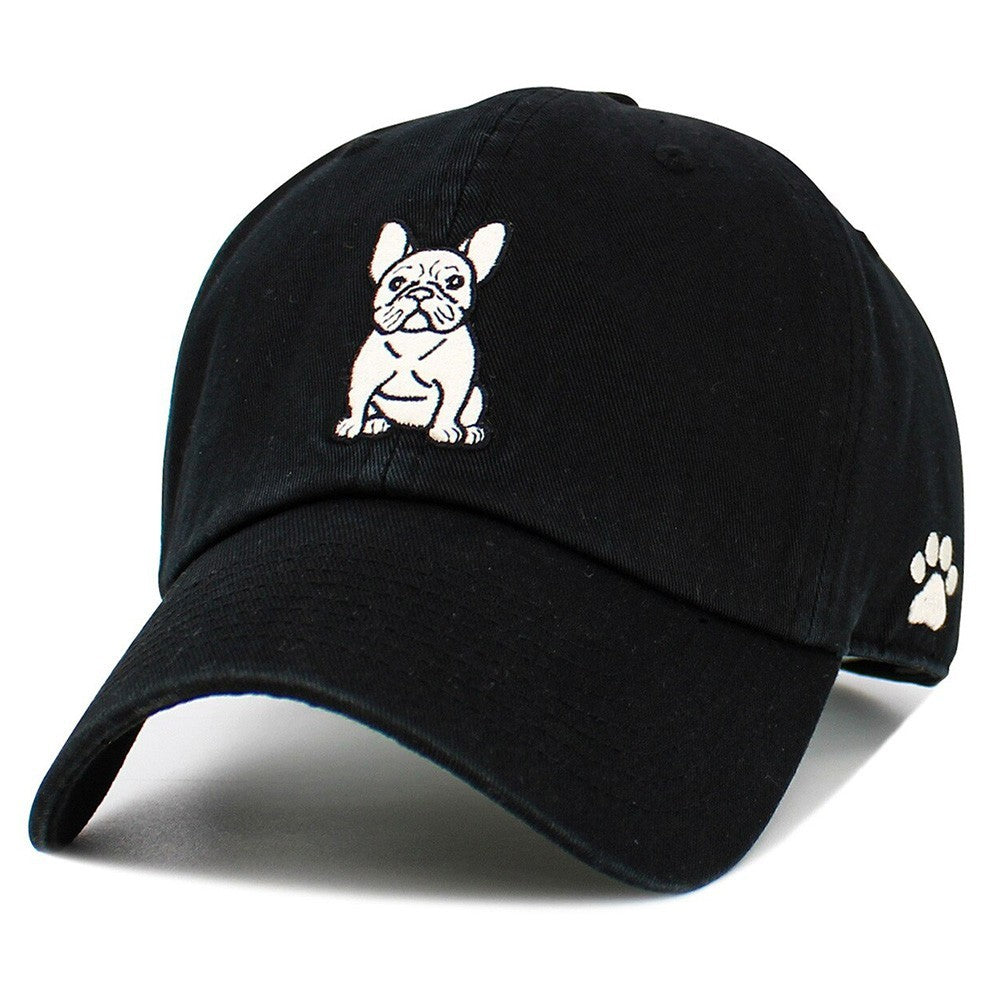 French Bulldog Embroidered Baseball Cap Black 100% Cotton Adjustable Strapback