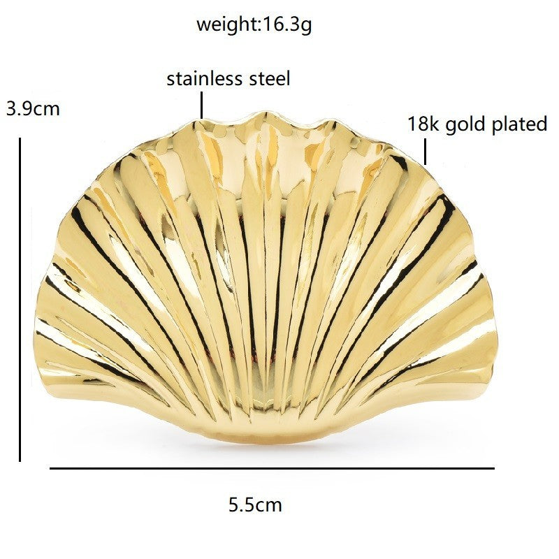 18K Gold Plated Scallop Shell Brooch Pin Stainless Steel Nautical Jewelry Gift