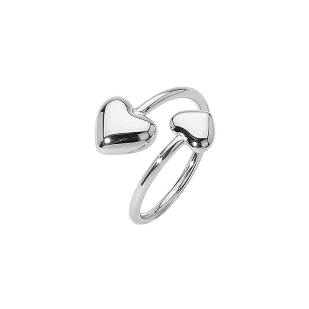 2PCS Adjustable Stainless Steel Heart Tip Rings Minimalist Open Band Jewelry