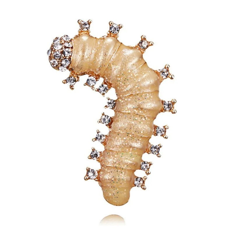 2pcs Caterpillar Rhinestone Enamel Insect Brooch Set Multi Color Fashion Pin