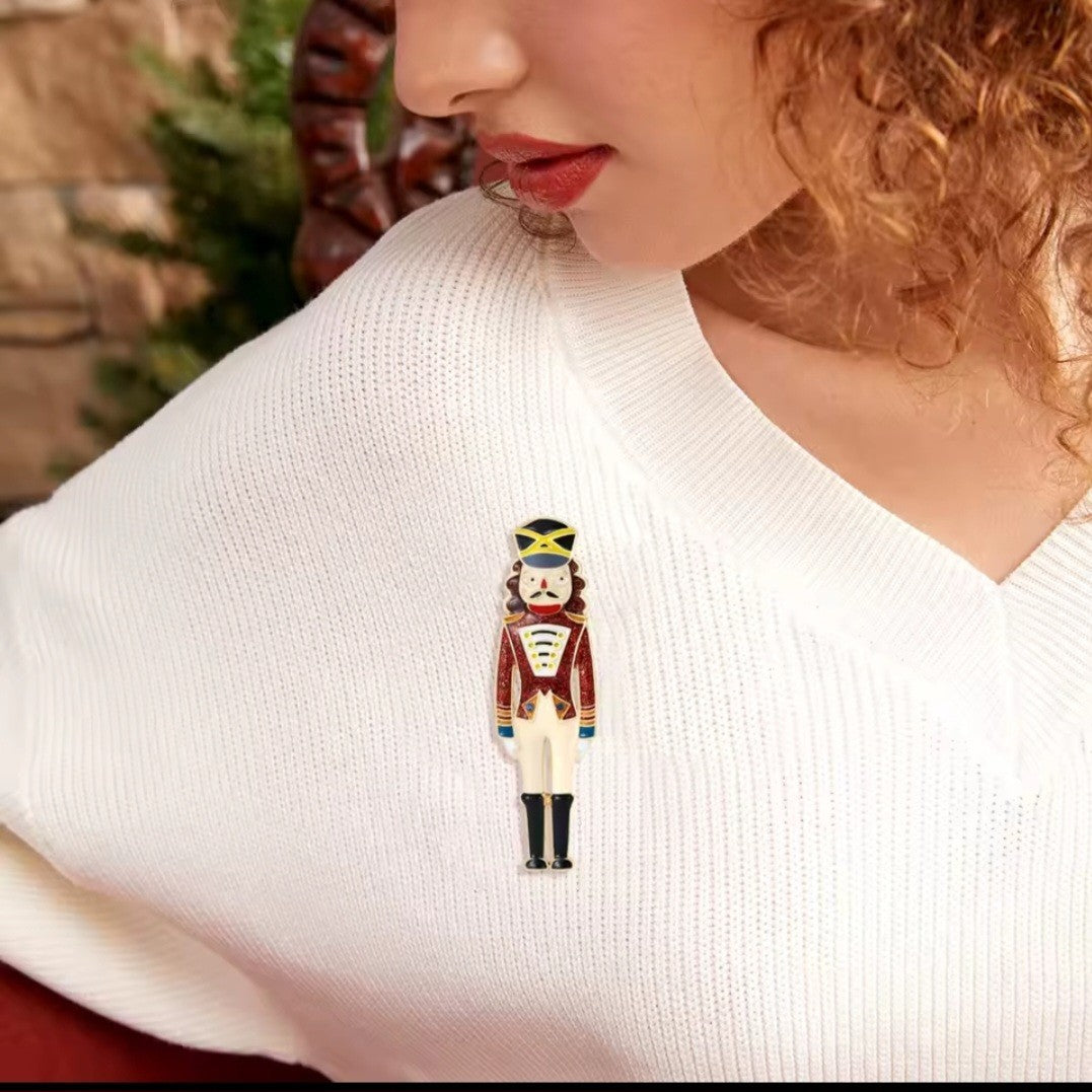 Vintage Style Christmas Nutcracker Brooch Pin Enamel Rhinestone Holiday Jewelry