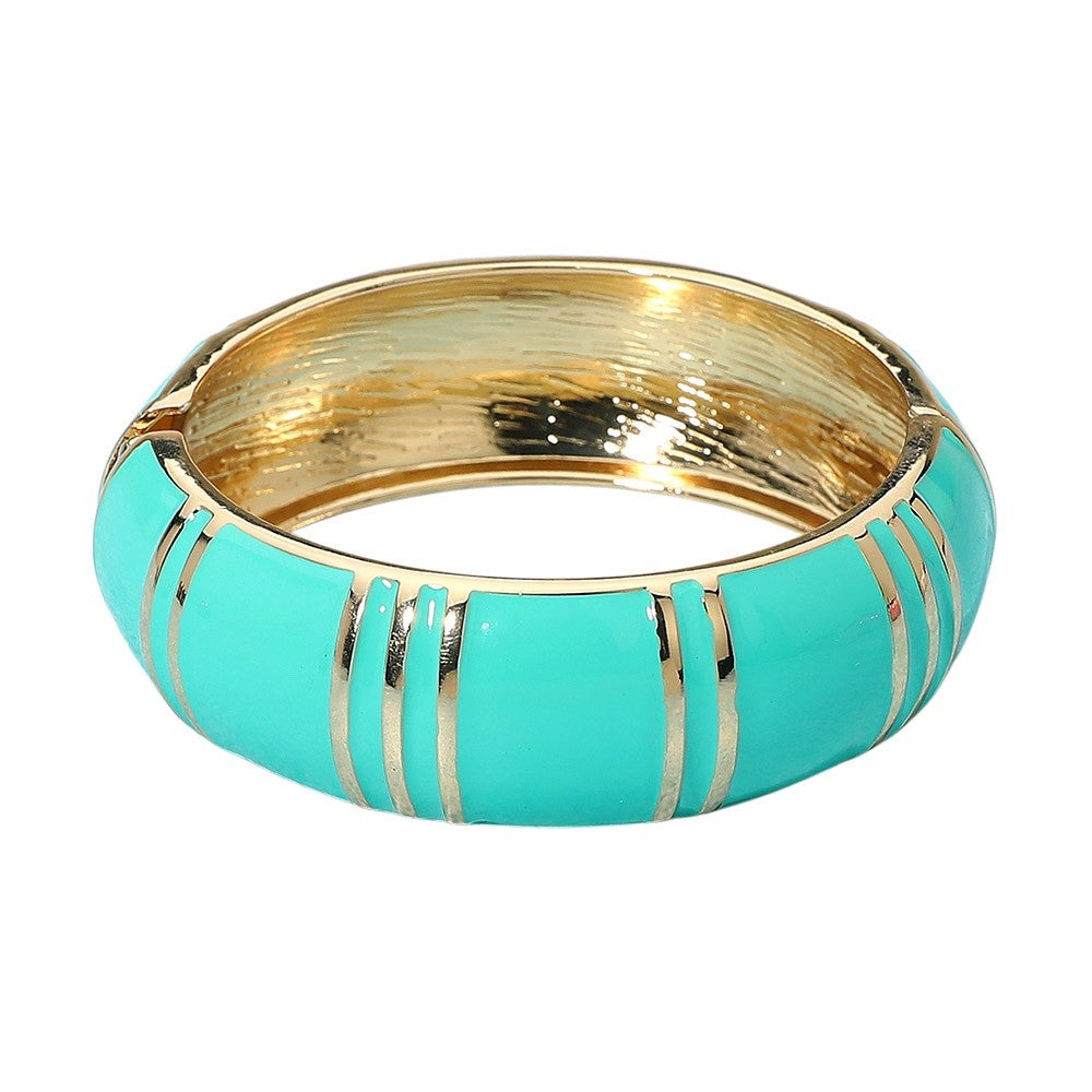 2pcs Black & Mint Green Enamel Gold-Tone Hinged Bangle Bracelet Fashion Set