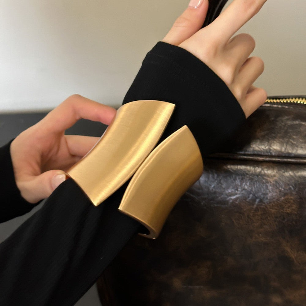 Wide Gold Cuff Bracelet Sculptural Modern Statement Architectural Hinged Bangle