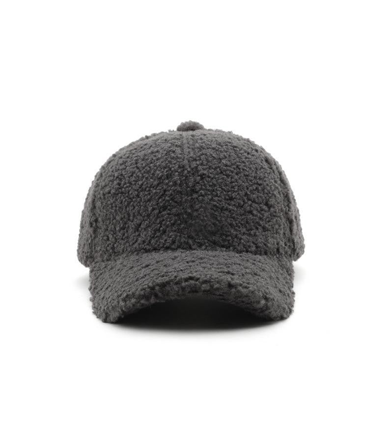 Dark Gray Fuzzy Sherpa Baseball Cap Teddy Fleece Hat Winter Adjustable