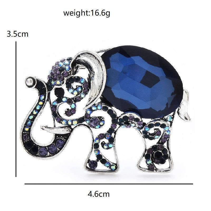 Pair Large Elephant Brooches Red Blue Crystal Rhinestone Animal Statement Pin Se