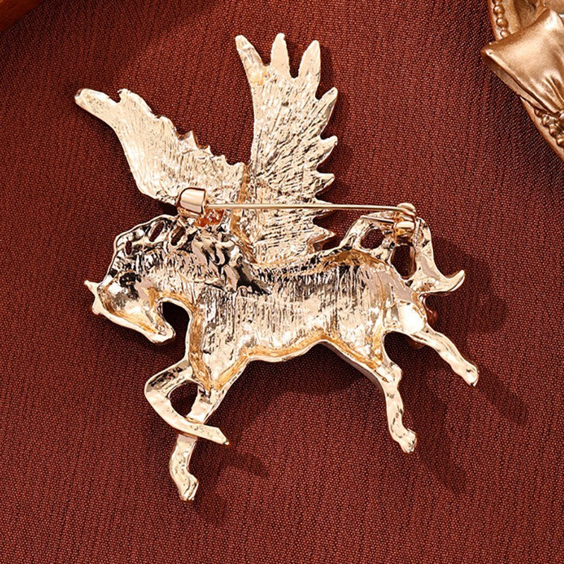 2pc Blue White Porcelain Style Pegasus Brooch Enamel Mythical Flying Horse Pin