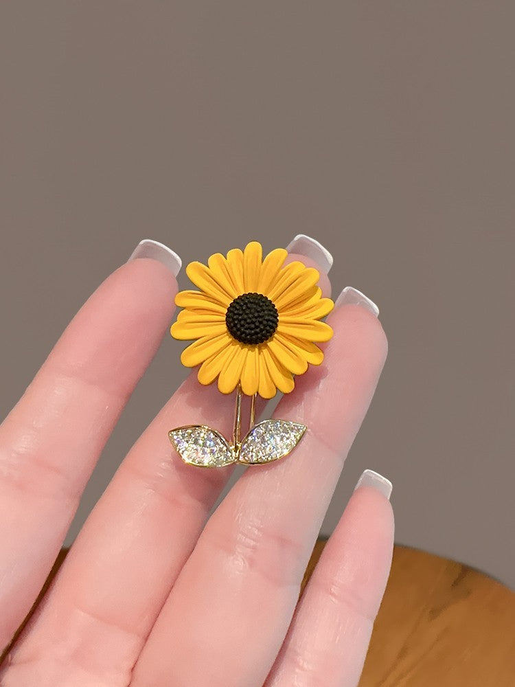 2pcs Sunflower Brooch Pin Yellow Flower Rhinestone Crystal Fashion Jewelry