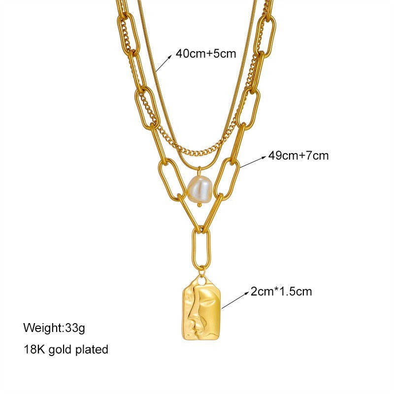 Stainless Steel Gold Tone Portrait Pendant Necklace for Women Layered Necklaces