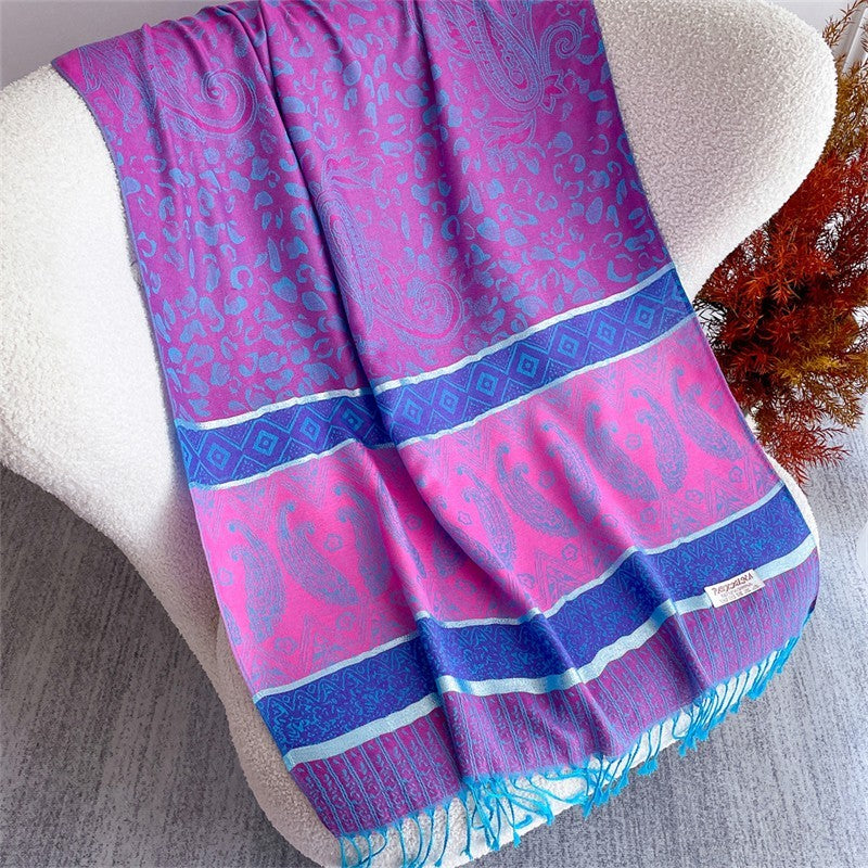 Pink Blue Paisley Leopard Pashmina Scarf 28 x 67 Inches Shawl Wrap