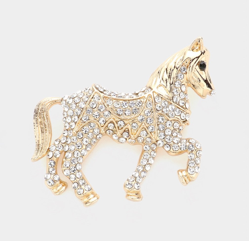 2pc Gold and Silver Galloping Horse Pin Brooches Western Equestrian Brooch Gift