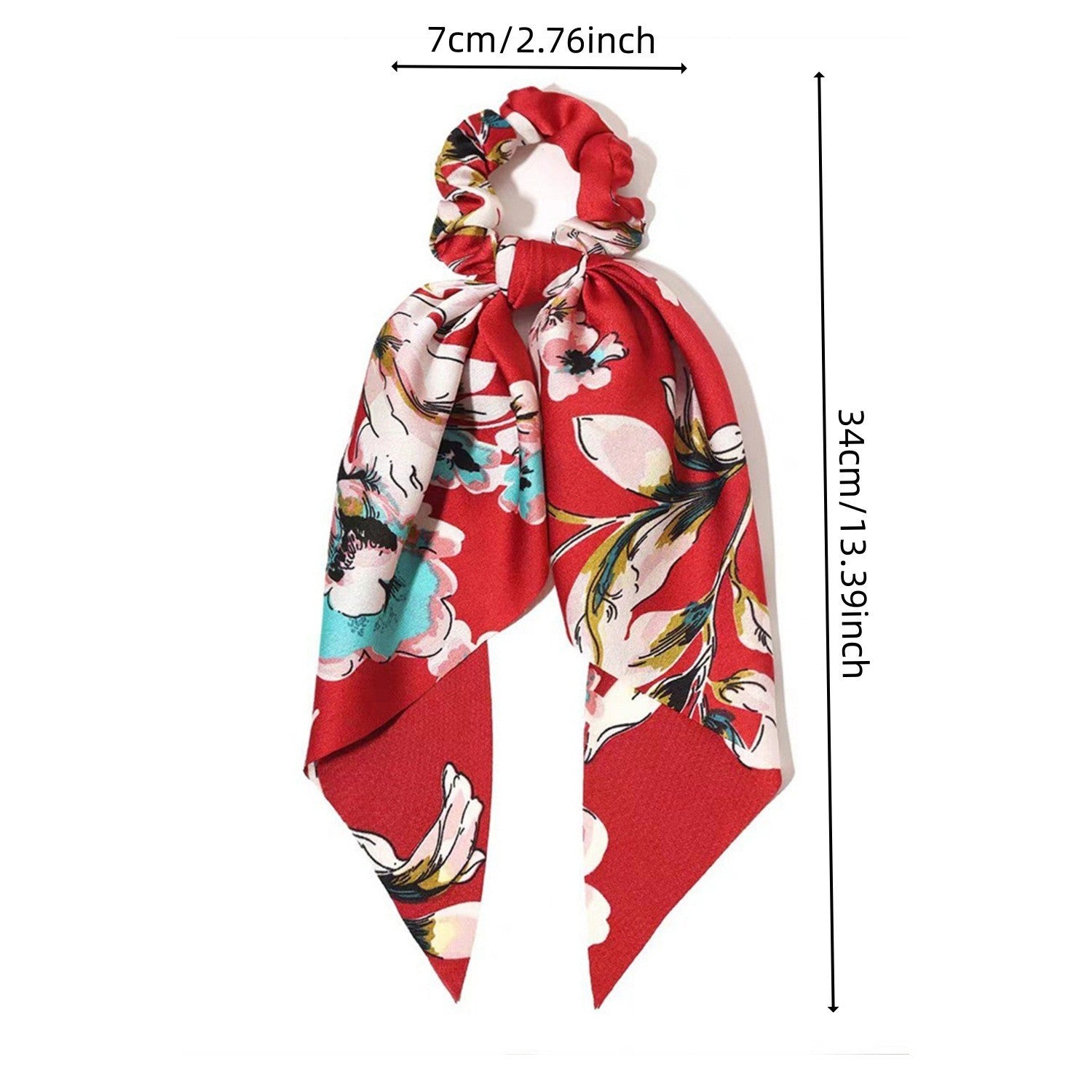 3pcs Red Floral Paisley Satin Scarf Scrunchies Hair Bow Ponytail Holder