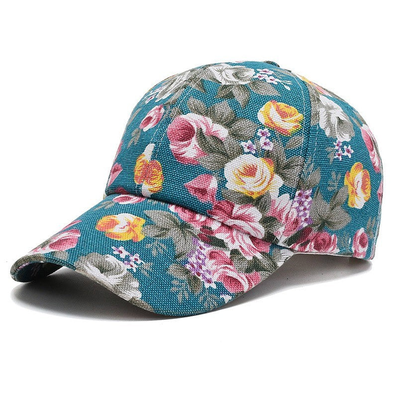 2pcs Floral Baseball Cap Set Women Vintage Rose Print Adjustable Sun Hat