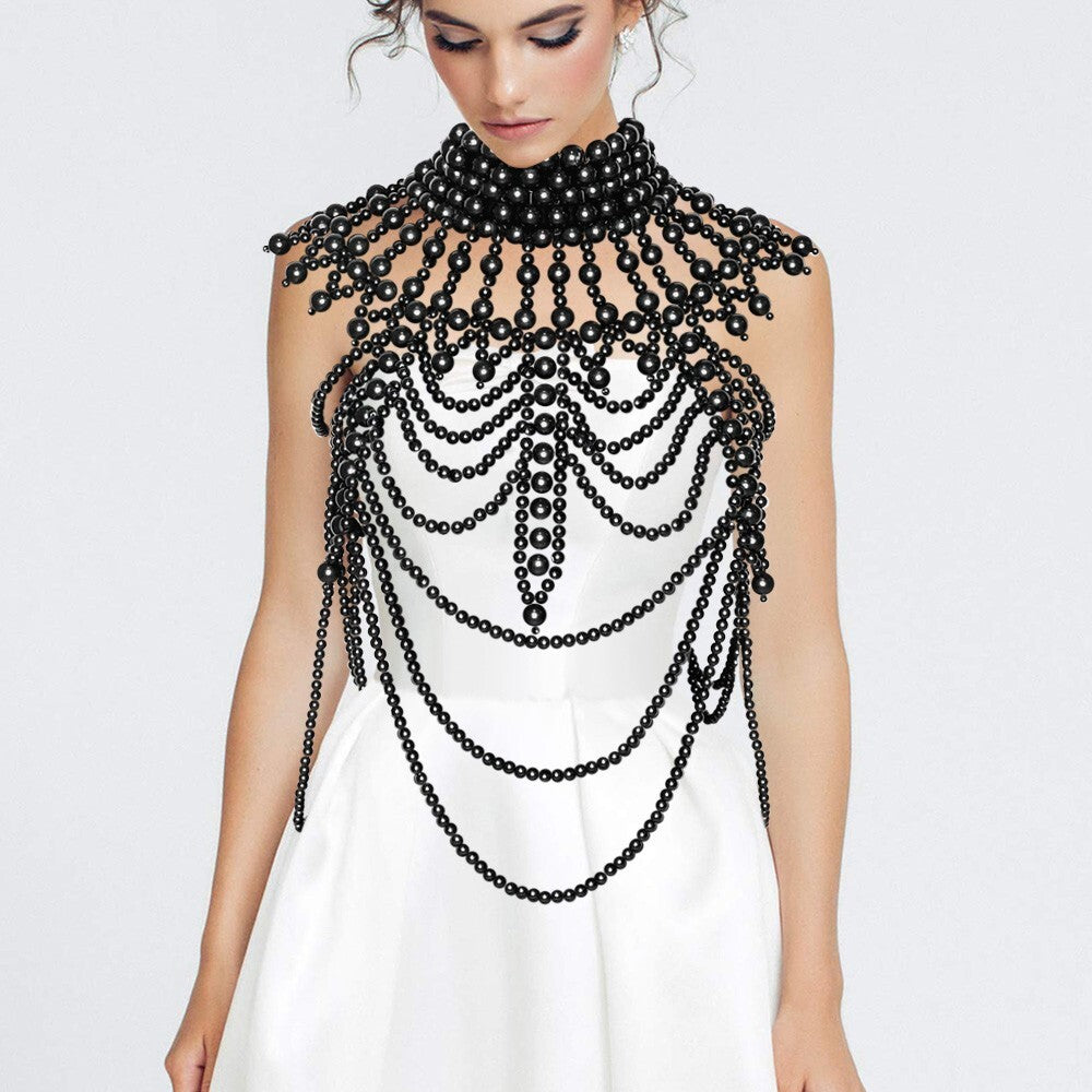 Draped Pearl Body Chain Necklace Statement Armor Style Layered Festival Jewelry