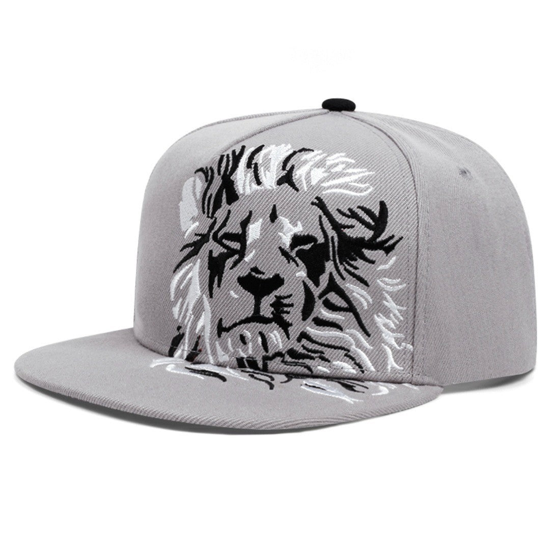 Black White Lion Embroidered Snapback Cap Flat Brim Baseball Hat