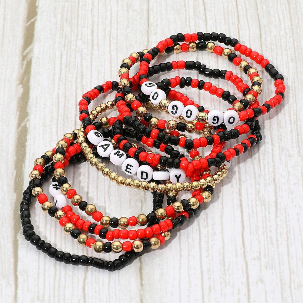 10PCS GO GAMEDAY Beaded Stretch Bracelet Set Multi Layered Team Spirit Jewelry