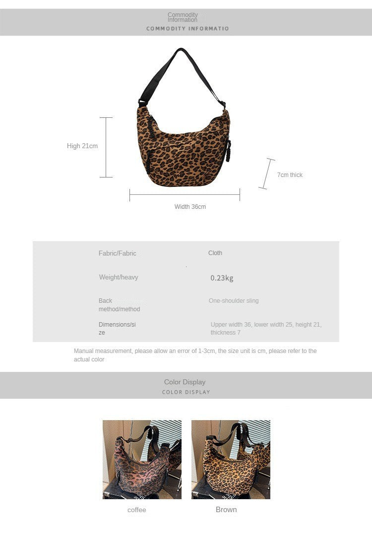 Classic Tan Leopard Print Hobo Bag Slouchy Crescent Crossbody Shoulder Purse