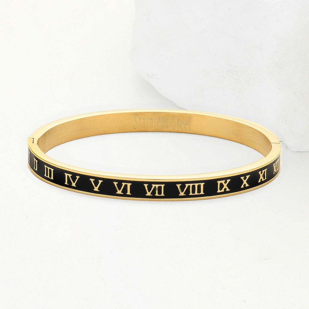 Classic Roman Numeral Enamel Hinged Bangle Bracelet for Women