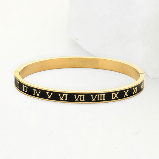 Classic Roman Numeral Enamel Hinged Bangle Bracelet for Women