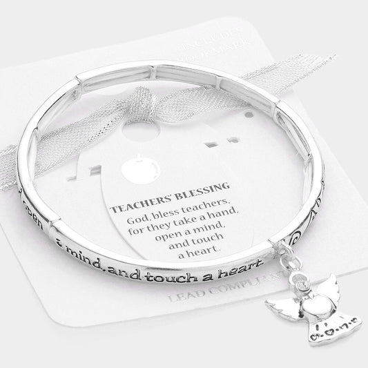 Teacher Appreciation Stretch Bracelet Blessing Message Charm Gift Jewelry