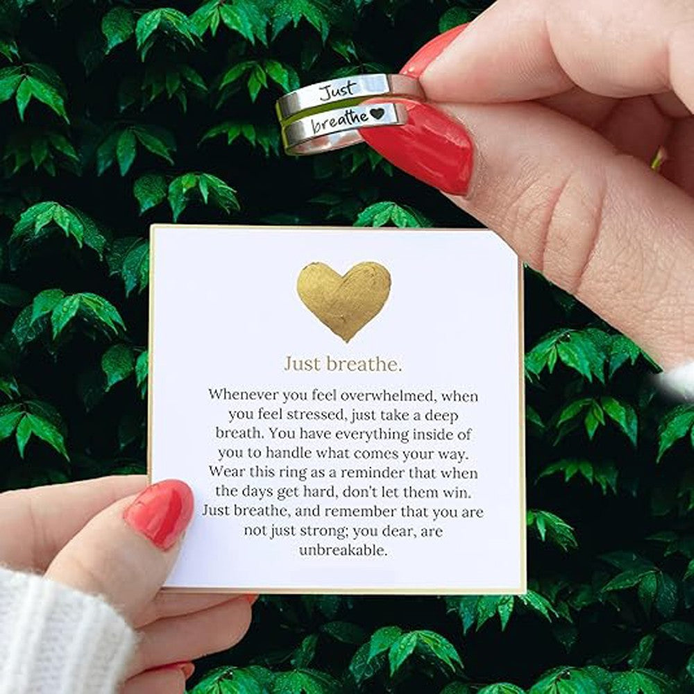 3 PCs Just Breathe Ring for Women Adjustable Heart Rings Stainless Steel