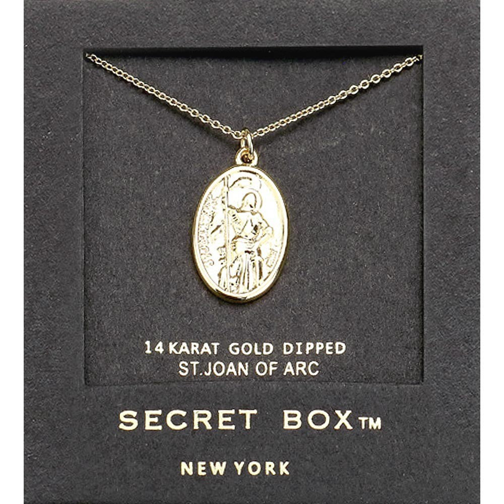 SECRET BOX 14K Gold Dipped St. Joan Of Arc Women's Round Chain Pendant Necklace