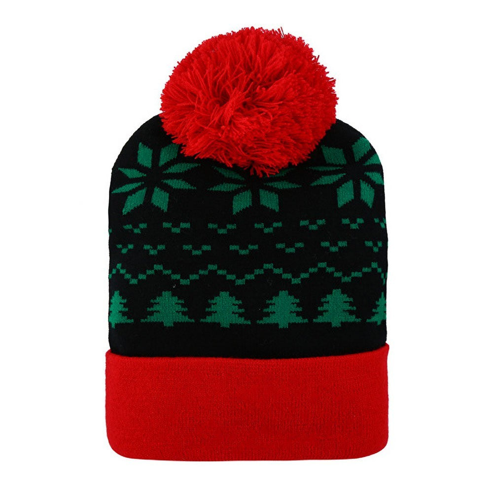 2PCS Christmas Pom-Pom Beanie Set Snowflake Tree Mushroom Fair Isle Winter Hat
