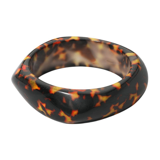 2PCS Pair Tortoise Shell Style Resin Bangle Bracelets Wide Cuff Set Vintage Look