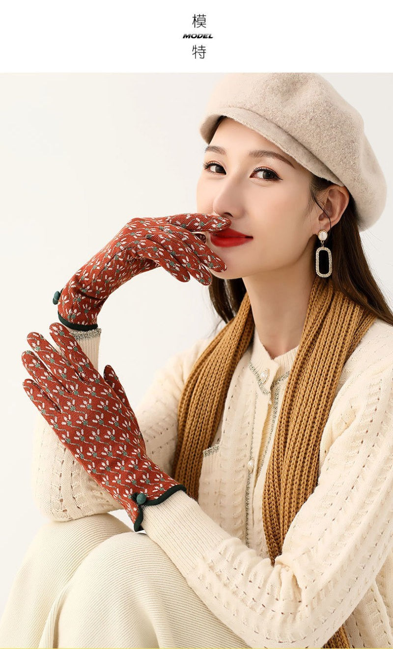 2pcs Women’s Patterned Knit Winter Gloves: Leopard & Floral