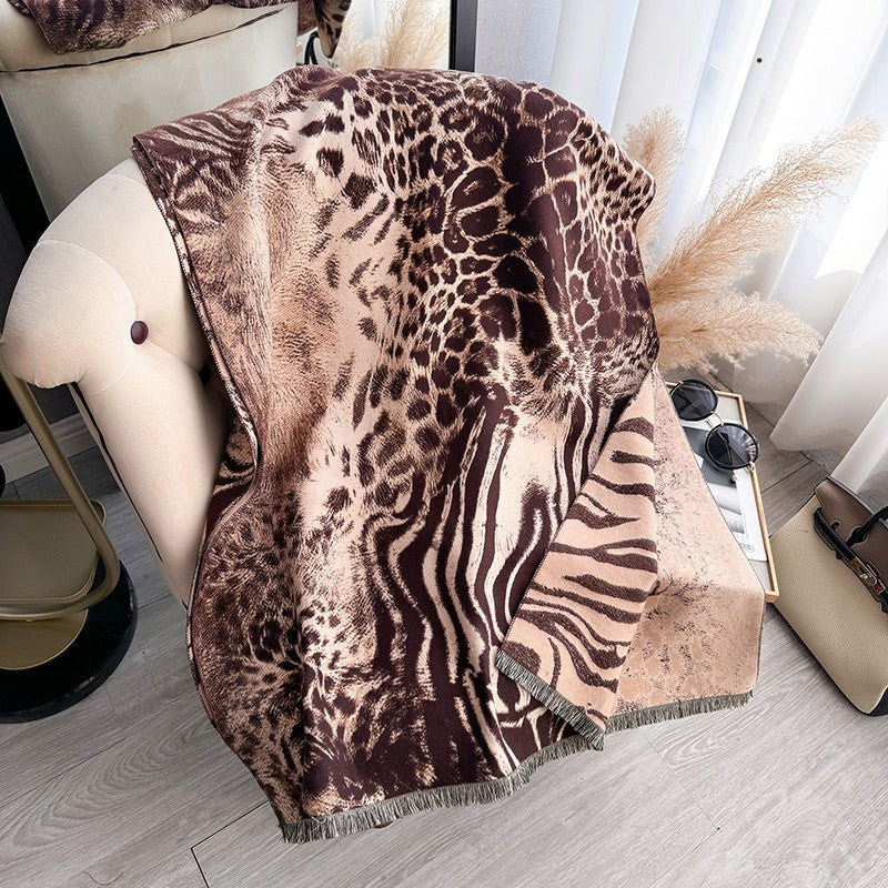 Oversized Animal Print Scarf Shawl Wrap Brown Leopard Zebra