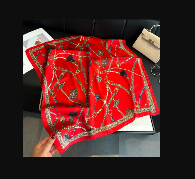 Geometric Print Silk Feel Square Scarf 70x70cm Fashion Neck Head Scarf for Women