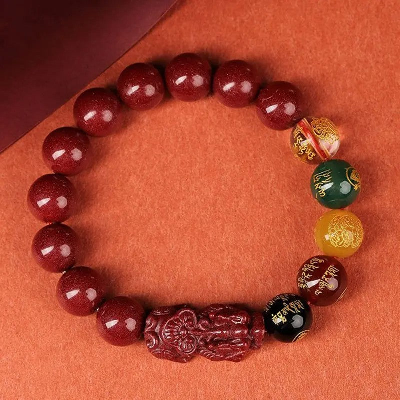 Feng Shui Pixiu 10mm Cinnabar Beaded Bracelet Good Luck Chinese Bracelet Red