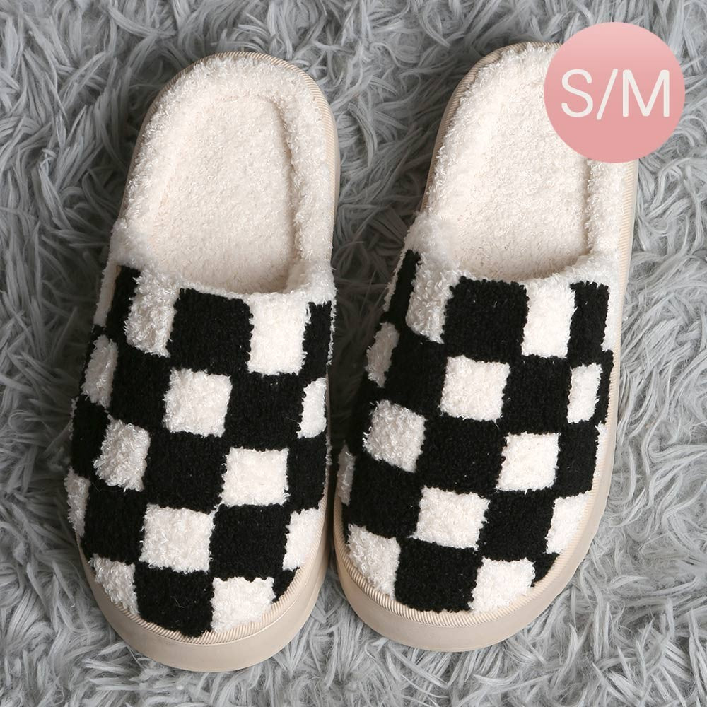 Checkered Platform Slippers Women Men Soft Indoor House Floor Comfy Cozy Shoes