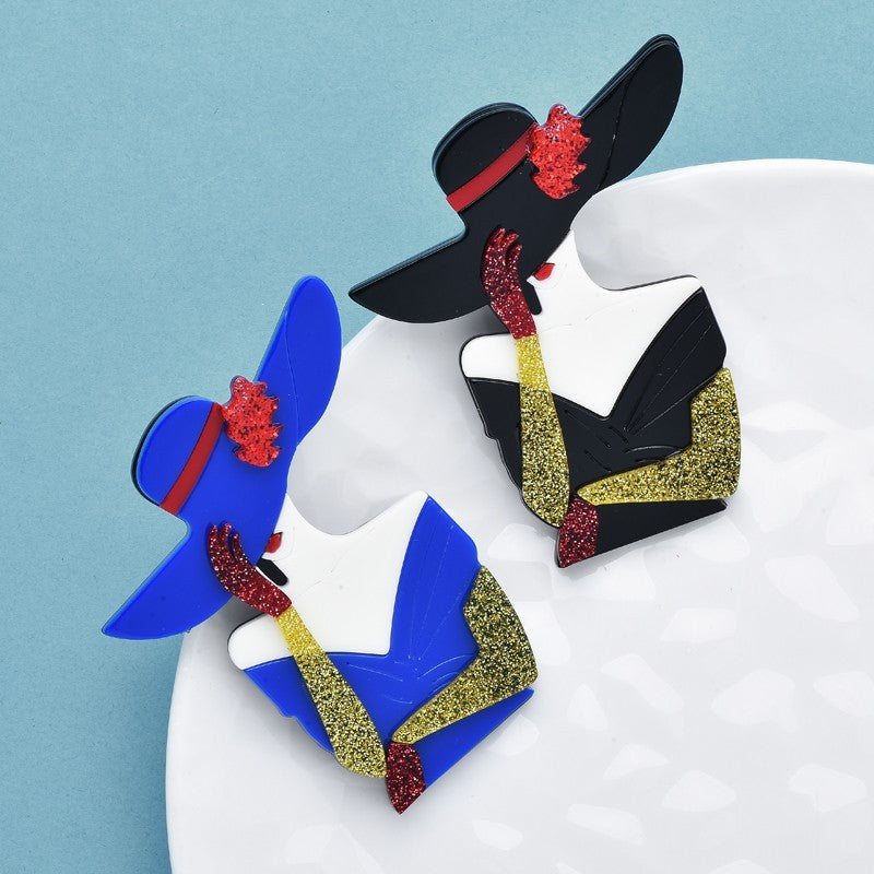 2pcs Elegant Acrylic Beauty Lady Brooches Glitter Fashion Pins Jewelry Set