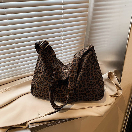 Trendy Leopard Print Canvas Shoulder Bag Adjustable Strap Tote Purse Handbag